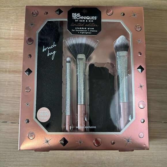 Real Techniques Limited Edition Studded Glam Makeup Brush Set 5 Piece New In Box - Picture 1 of 7